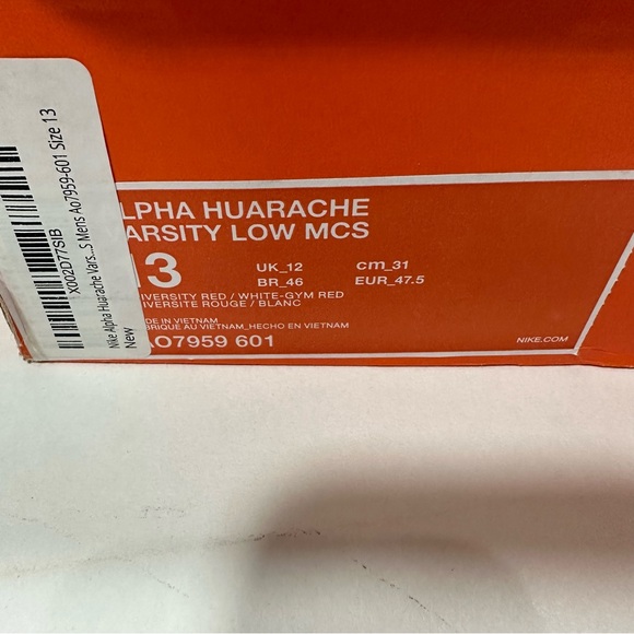 Nike Alpha Huarache Varsity Low MCS Red White - Picture 6 of 8